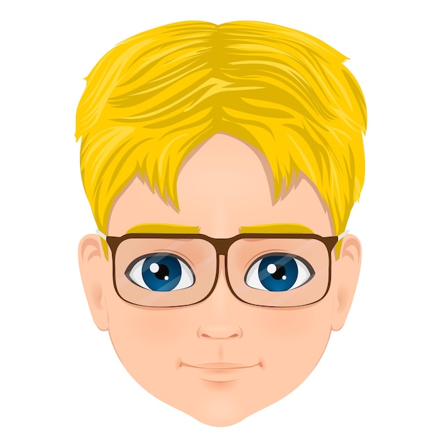 Vector cabeza de niño con cabello rubio y gafas