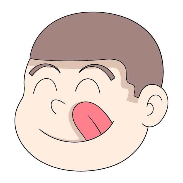 Cabeza de niño emoticono con expresión hambrienta sacando la lengua