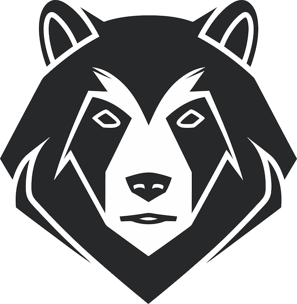 una cabeza de oso con una cara negra y un fondo blanco