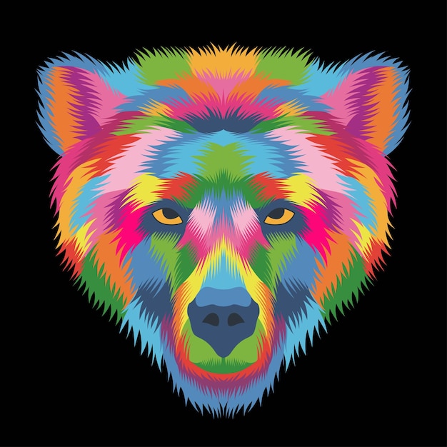 Cabeza de oso colorido en estilo pop art