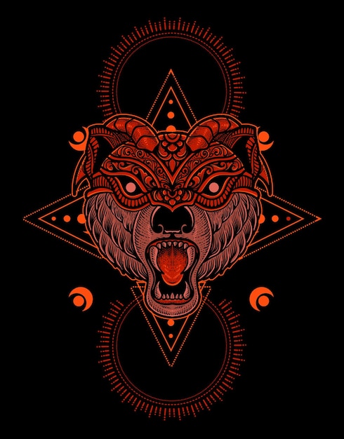Cabeza de oso de ilustración con estilo de geometría sagrada