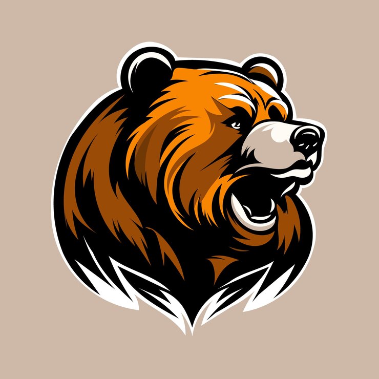 Una cabeza de oso con un logo en blanco y negro.