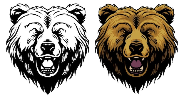 Cabeza de oso rugiente enojado estilo vintage