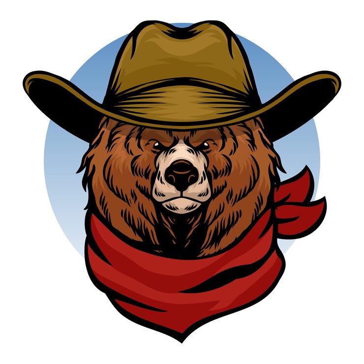 Cabeza de oso vaquero serio con pañuelo