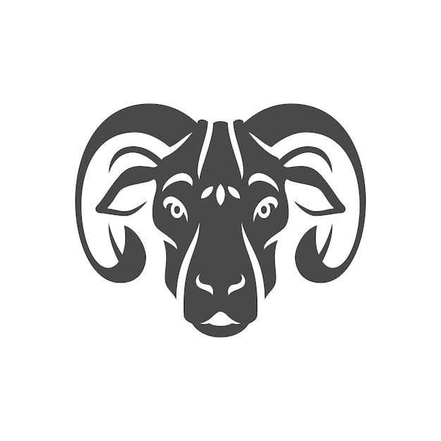 Cabeza de oveja de cabra con cuernos curvos icono monocromo ilustración vectorial Bozal de carnero