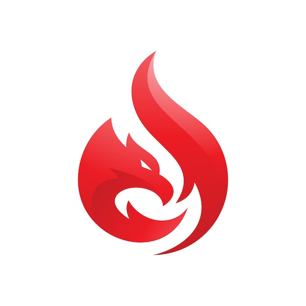 Cabeza de pájaro abstracta y diseño de logotipo de fuego o llama, icono de vector de fénix