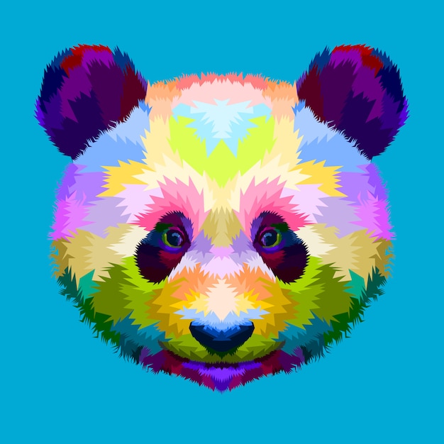 Cabeza de panda colorido en estilo geométrico del arte pop