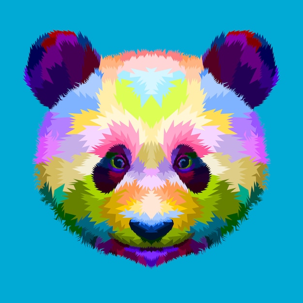 Cabeza de panda colorido en estilo geométrico del arte pop