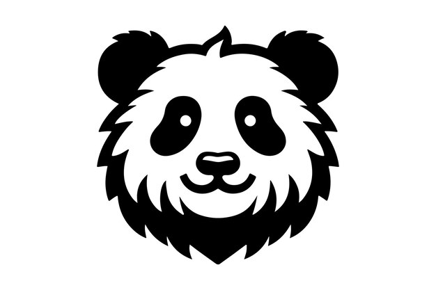 una cabeza de panda negra y blanca con una cara negra que dice panda