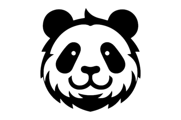 una cabeza de panda con ojos negros y un fondo blanco