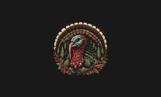 cabeza de pavo en el bosque diseño de ilustraciones vectoriales