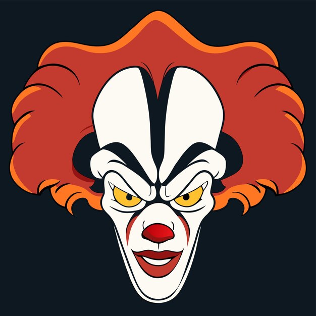 Vector cabeza de payaso espeluznante halloween dibujado a mano plano elegante pegatina de dibujos animados concepto de icono aislado