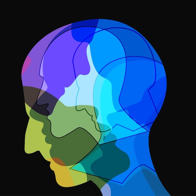 Cabeza de perfil de hombre Dolor de cabeza esquizofrenia concepto de salud mental Ilustración vectorial