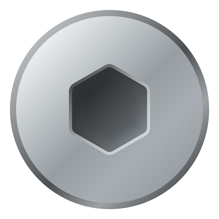 Vector cabeza de perno hexagonal. cierre de metal plateado desde la parte superior