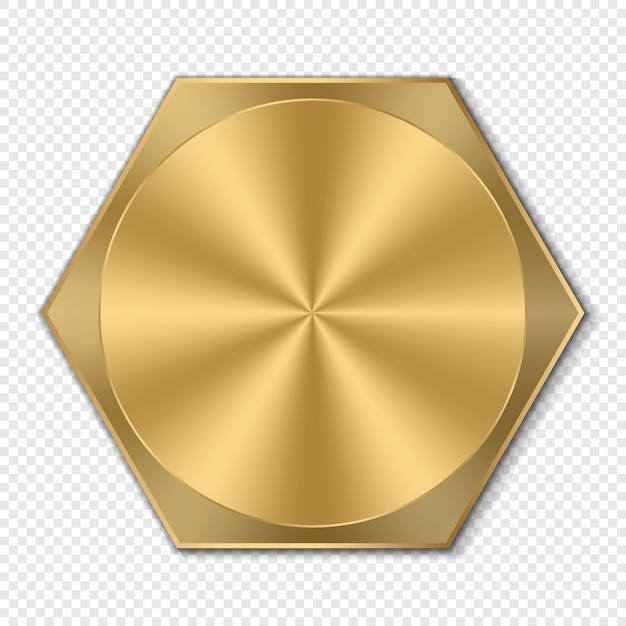 Cabeza de perno de hexágono dorado tornillo metálico realista Vista superior de la cabeza del perno Ilustración vectorial