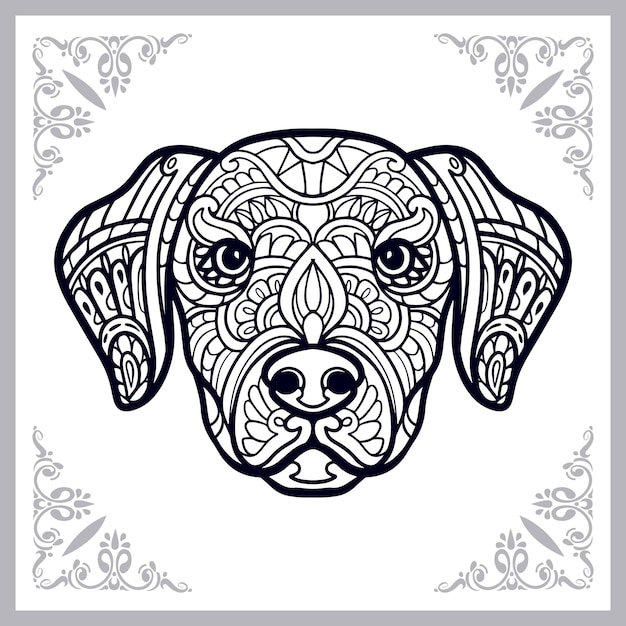 Cabeza de perro artes zentangle aislado sobre fondo blanco.