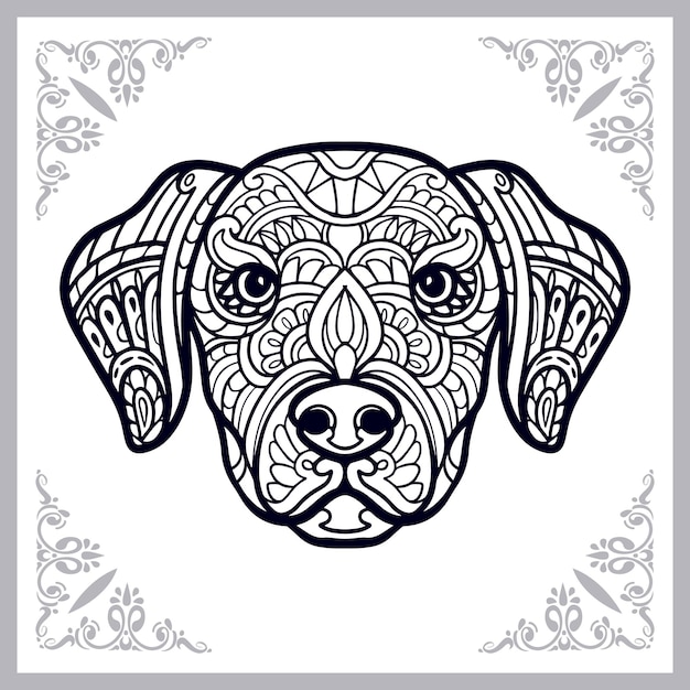 Vector cabeza de perro artes zentangle aislado sobre fondo blanco.