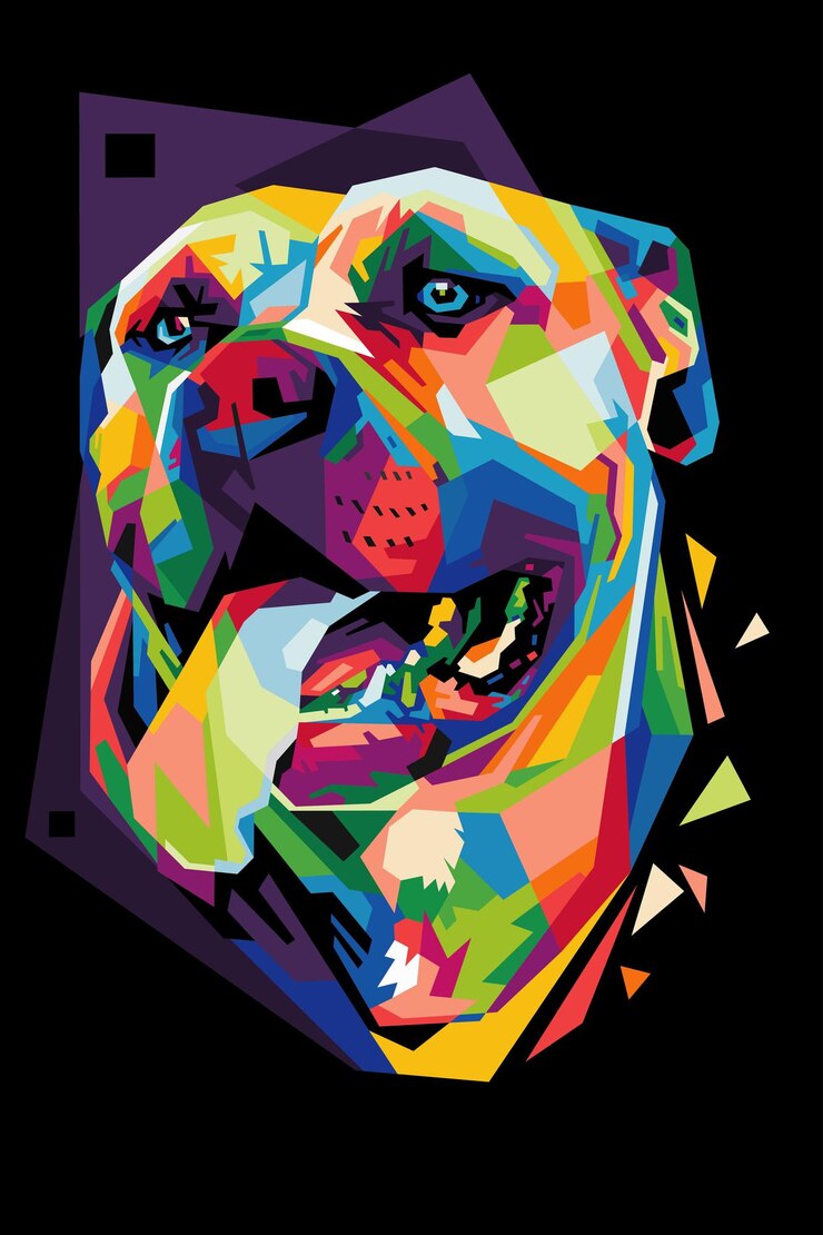 Vector cabeza de perro colorida con estilo de arte pop aislado fresco estilo wpap