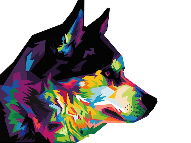 Cabeza de perro colorida con estilo de arte pop aislado fresco estilo WPAP