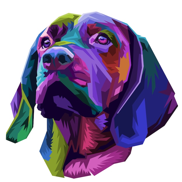 Cabeza de perro colorida en estilo pop art