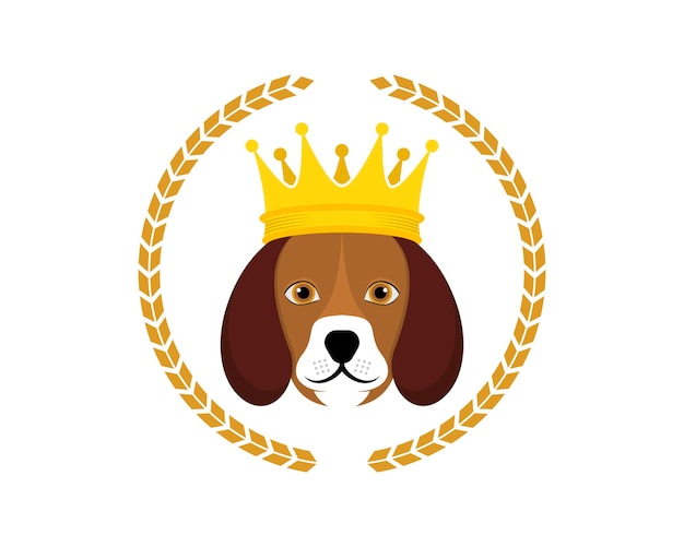 Vector cabeza de perro con corona y trigo circular.
