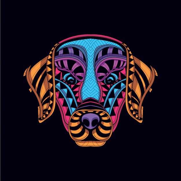 Cabeza de perro decorativa de color neón resplandor