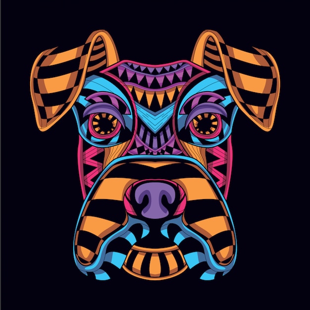 Cabeza de perro decorativa de color neón.