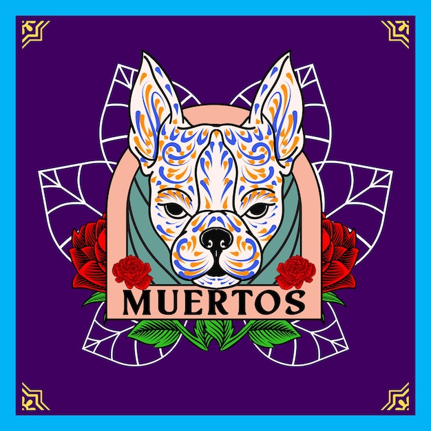 Cabeza de perro decorativa día de muertos ilustración de méxico