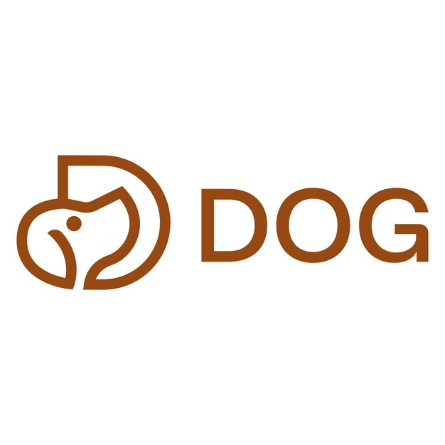 cabeza de perro letra d diseño de logotipo minimalista plano