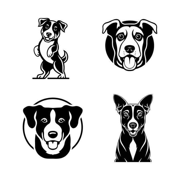 Cabeza de perro vector negro y blanco