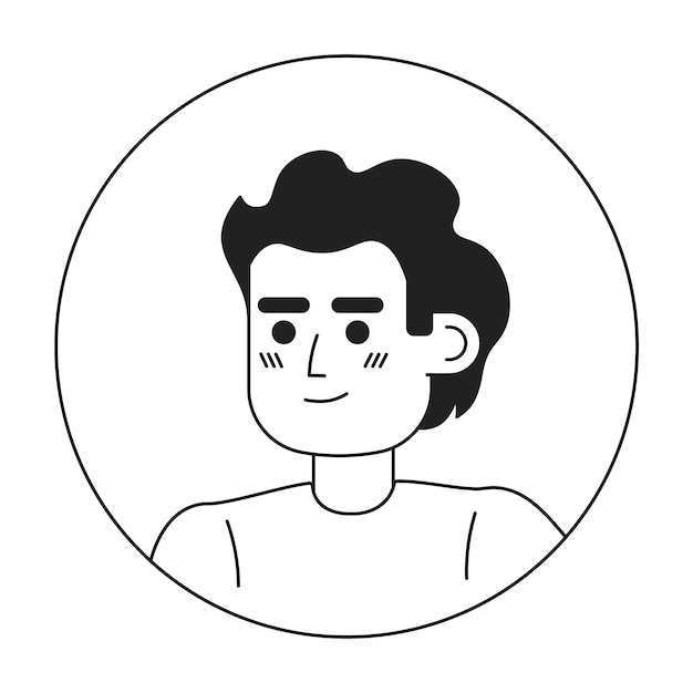 Cabeza de personaje plano lineal monocromático de chico joven El hombre mira hacia otro lado Icono de rostro humano dibujado a mano de contorno editable Ilustración de avatar de vector de punto de dibujos animados 2D para animación