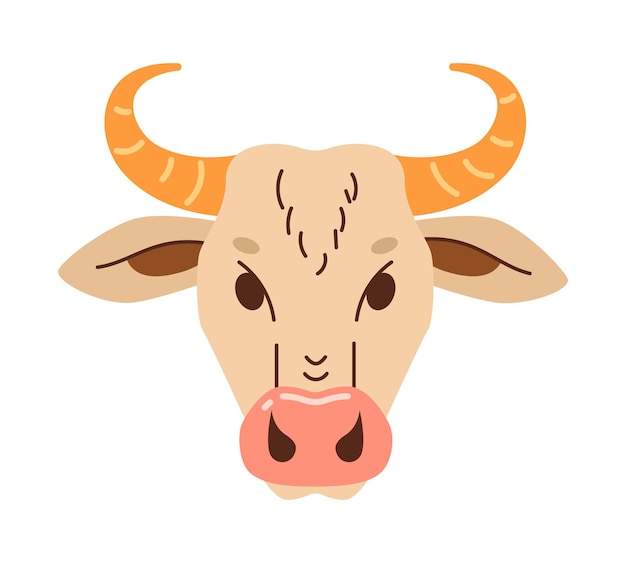 Cabeza de personaje vectorial semi plana del cráneo de toro Icono de avatar de dibujos animados editable Emoción facial Ilustración de puntos coloridos para animación de diseño gráfico web