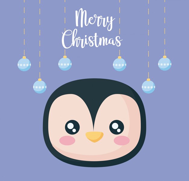 Vector cabeza de pingüino con bolas de navidad.