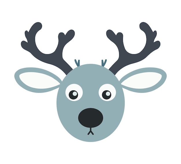 Cabeza de reno linda con cuernos de navidad ciervo vector personaje en