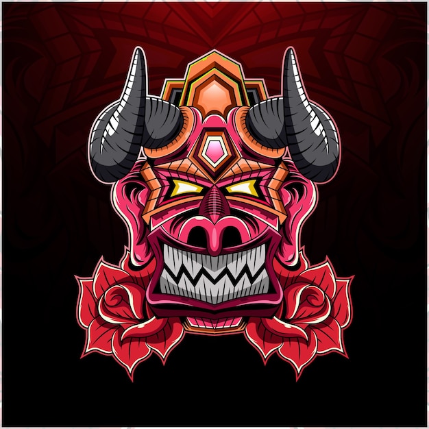 Cabeza de rey diablo con logo de mascota rosa