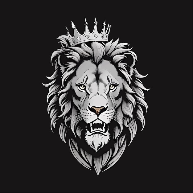 Vector cabeza del rey león con corona majestuosa