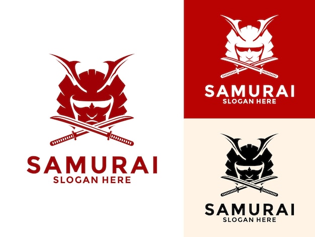 Cabeza de samurai con el vector del logotipo de Katana plantilla de diseño del logotipo del caballero samurai guerrero japonés