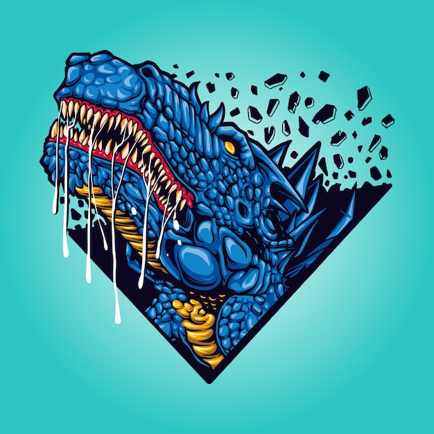 Cabeza de t-rex de dinosaurios azules Ilustraciones vectoriales para su trabajo Logotipo, camiseta de merchandising de mascota, diseños de pegatinas y etiquetas, afiche, tarjetas de felicitación, publicidad de empresa comercial o marcas.