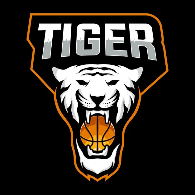 Cabeza de tigre blanco con baloncesto vectorial