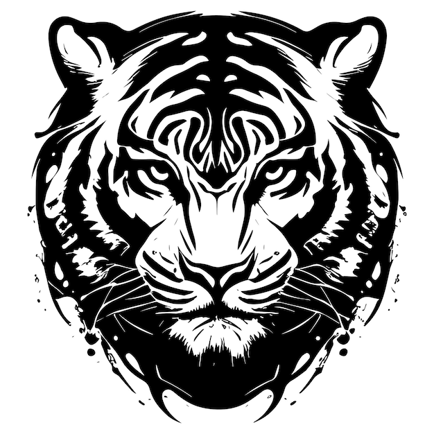 Una cabeza de tigre en blanco y negro con la palabra tigre en ella.