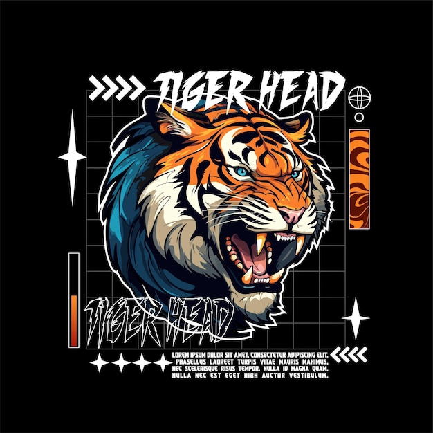 Vector cabeza de tigre con brutalismo estilo callejero