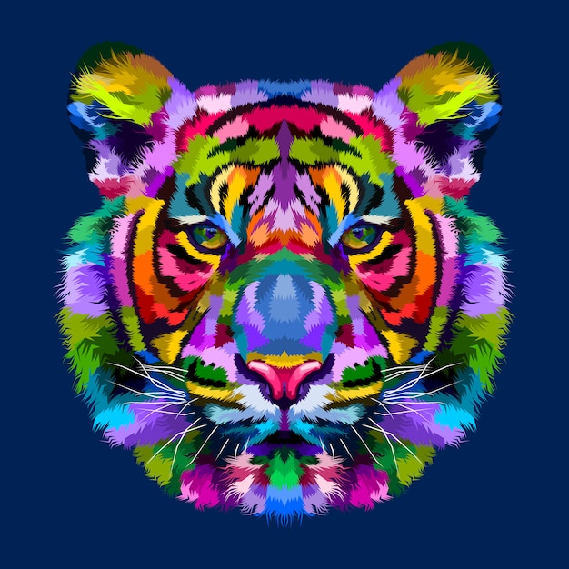 Vector cabeza de tigre colorido aislada sobre fondo azul