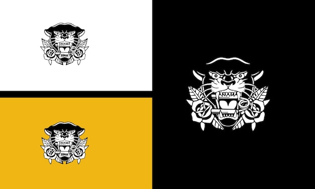 Cabeza tigre y flores vector línea arte diseño
