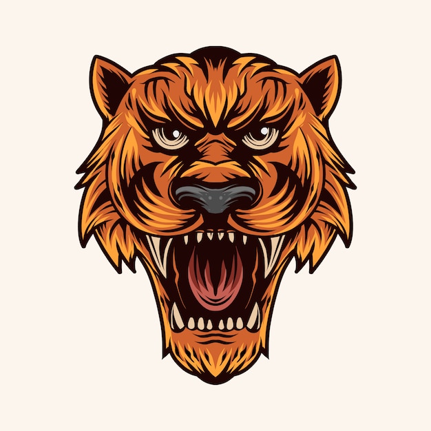 Cabeza de tigre ilustración vectorial color boca abierta