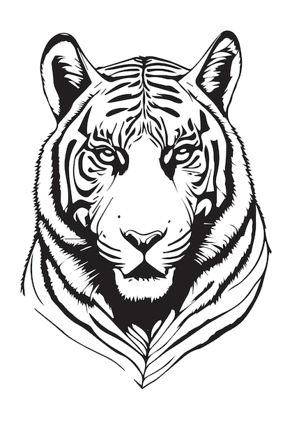 Vector una cabeza de tigre con un patrón en blanco y negro.