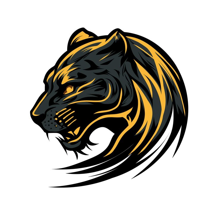Una cabeza de tigre con una raya negra en el frente.