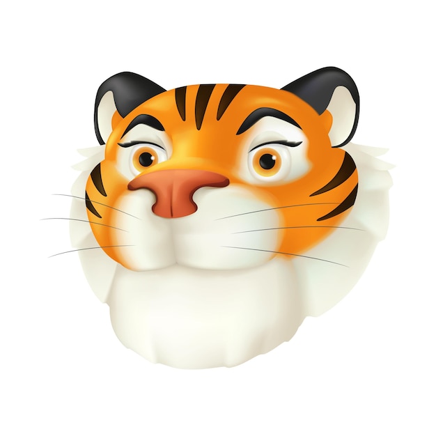 Cabeza de tigre rojo de dibujos animados lindo. Vector ilustración divertida de un personaje animal de vida silvestre a rayas con una emoción facial sonriente aislada sobre fondo blanco. Símbolo del año según el calendario chino