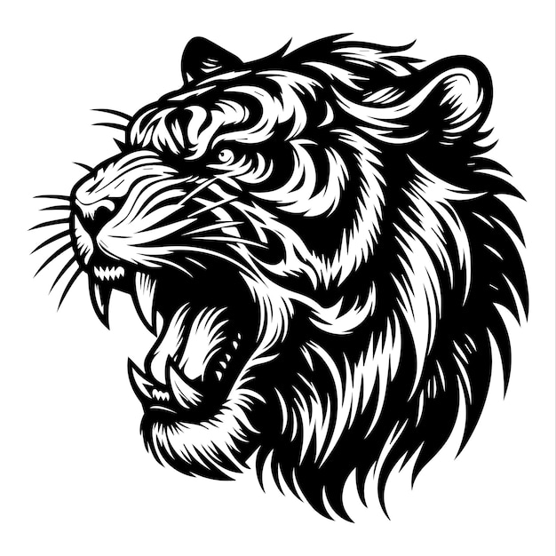 Cabeza de tigre Rugiente Vector de silueta de la cabeza de tigre