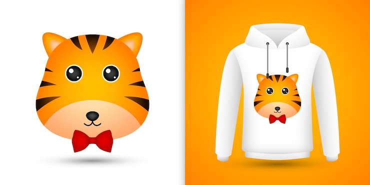 Vector cabeza de tigre en sudadera con capucha blanca