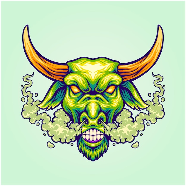 Cabeza de toro feroz intimidante ilustraciones de presencia audaz